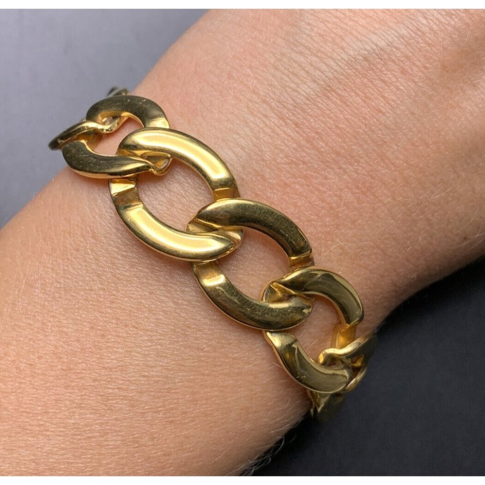 Monet Link Bracelet Gold Tone Polished Glossy Classic Simple 7.5 Inch Vintage